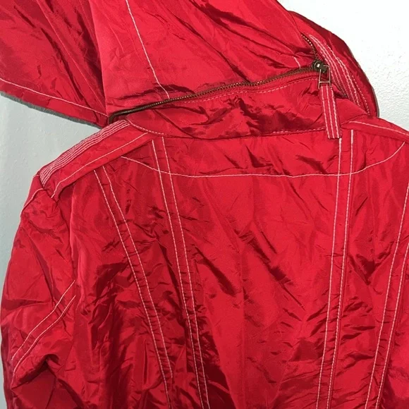 Zara Basic Women’s Red Raincoat Full Zip with Detachable Hoodie & Pockets, S